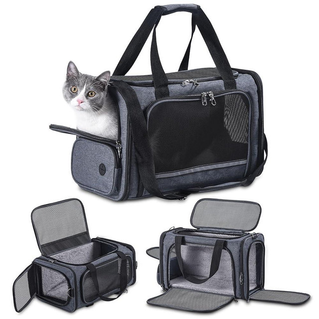 Groxkox Cat Carrier Pet Travel Carrier by Airplane Approved Under seat, TSA Airline Approved Soft-Sided Dogs Carrier Bag for cat,Dogs,17.5 x 8.5 x 11 inches,Grey