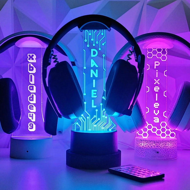 Custom Headphone Stand RGB Light Headset Holder Engraved with your Name Perfect for Gaming Decor