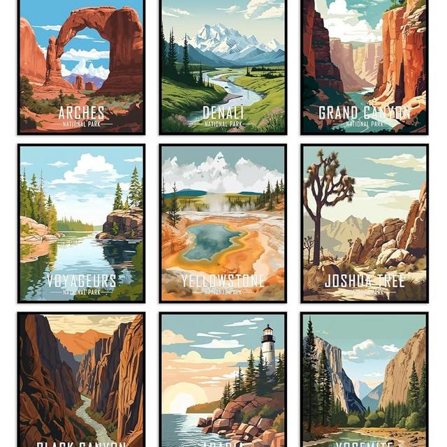 Vintage National Park Posters National Park Art Prints Set of 9 Unframed (8''x10'') Nature Wall Art and Mountain Print Travel Wall Art Living Room Bedroom Bathroom Decor (National Park B)
