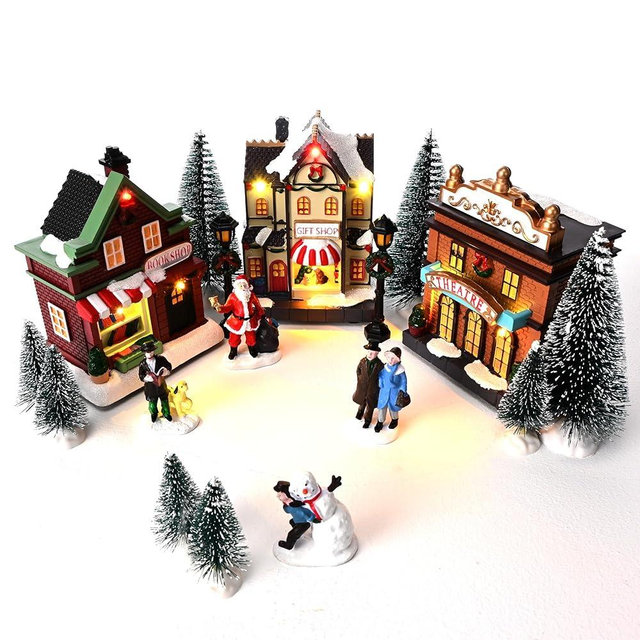 Valery Madelyn Pre-Lit Christmas Village Set House Decoration, Battery Operated Christmas Figurine Accessories Town Building Collection for Holiday Xmas DIY Tabletop (17 PCS)