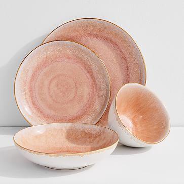 Reactive Glaze Stoneware Dinnerware - Pink & Gold