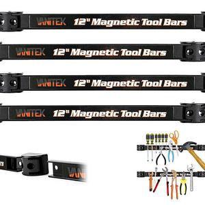 Mix N More Inc. - Vanitek 4 Heavy-Duty 12" Magnetic Tool Holder Racks | Super Strong Metal Magnet Storage Tool Organizer Bars Set | Great for Garage/Workshops (Mounting Screws Included)
