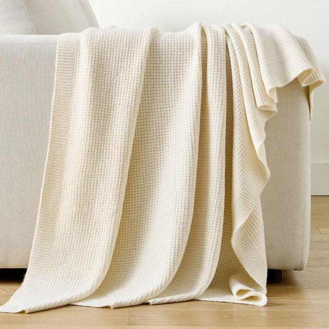 Renata Waffle Knit Throw, 50" x 60", Ivory
