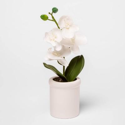 12.5" x 4.5" Artificial Orchid in Ceramic Pot White - Threshold™