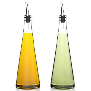 Venero Olive Oil & Vinegar Dispensers, Set of 2 Glass Bottles, 19 oz Olive Oil Dispenser Bottle Set for Kitchen, Stainless Steel Pourer Spouts & Funnel, Cooking Oil Cruet, Salad Dressing Container