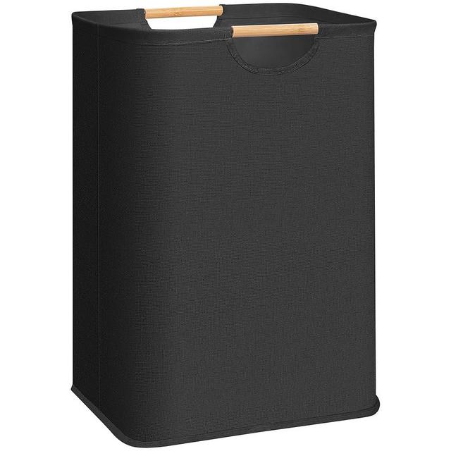 STORAGE MANIAC Large Laundry Hamper, 80L (21.1 Gal) Collapsible Laundry Basket with Bamboo Handles, Freestanding Waterproof Clothes Hamper for Laundry Room, Bedroom, Dorm, Towels, Toys, Black
