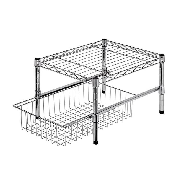 Honey-Can-Do Adjustable Shelf with Under Cabinet Organizer, 14.75 x 17.5, Chrome