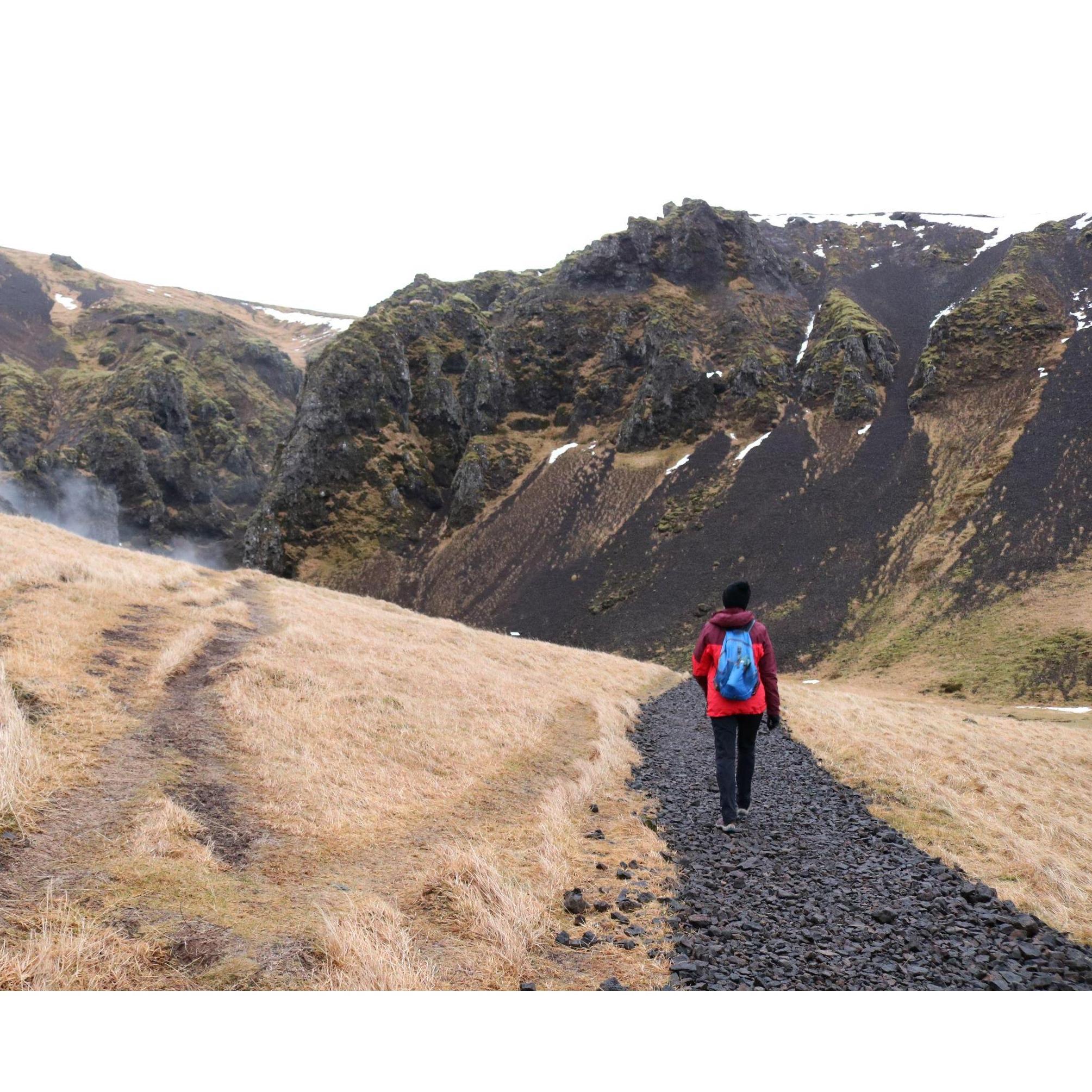 Hiking to the Hot River in Iceland. December 2018.