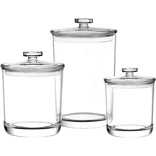Tbestmax Pack of 3 Apothecary Jars, Clear Plastic Qtip Holder Cotton Ball Swab Canisters with Lids, Bathroom Accessory Organizer