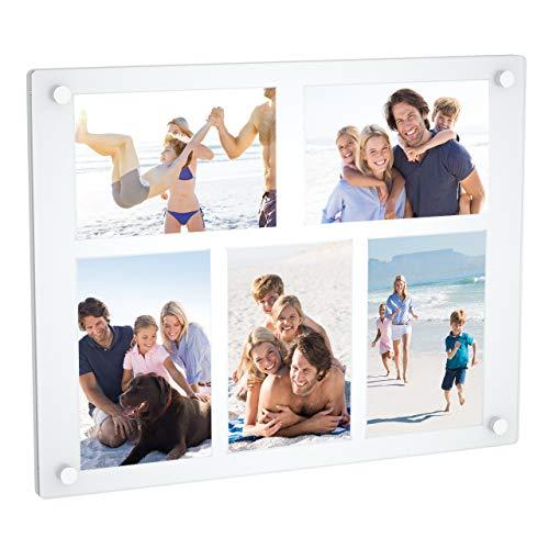 NIUBEE 5 Opening 4x6 Collage Picture Frame, Acrylic Wall Hanging and Desktop Photo Display with Mat (White)