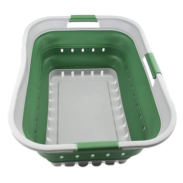 SAMMART 42L (11 gallon) Collapsible Plastic Laundry Basket - Foldable Pop Up Storage Container/Organizer - Portable Washing Tub - Space Saving Hamper/Basket (Grey/Dark Sea Green)