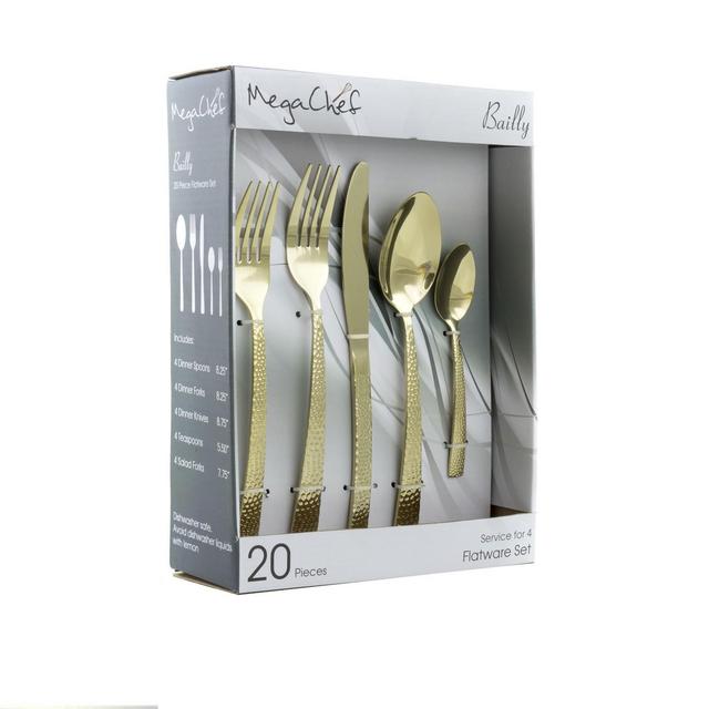 Megachef Baily 20 Piece Flatware Utensil Set, Stainless Steel Silverware Metal Service for 4 in Light Gold
