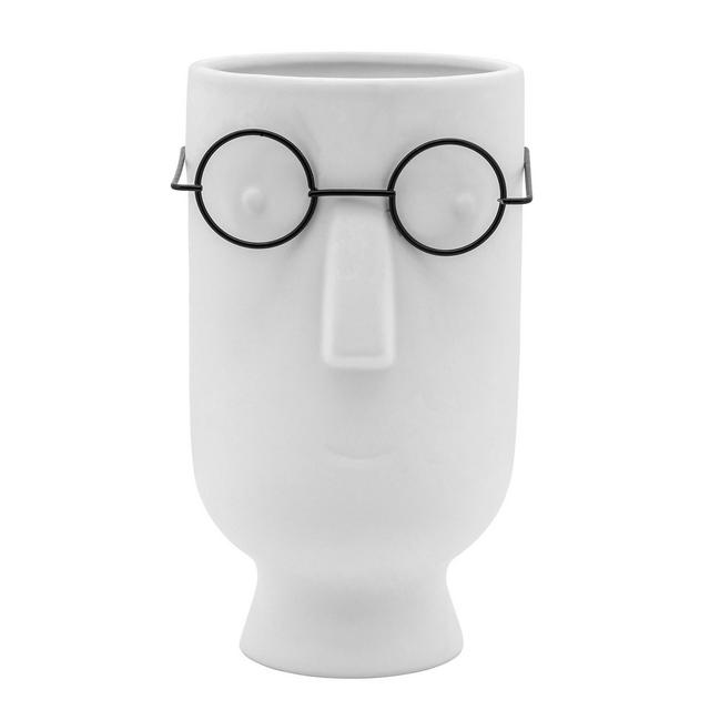9" Face with Glasses Planter White - Sagebrook Home