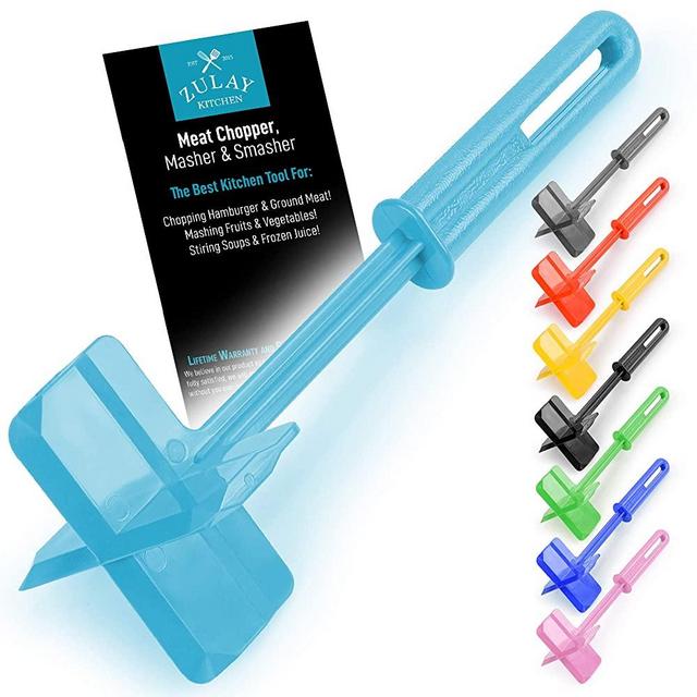 Premium Heat Resistant Meat Chopper, Masher & Smasher for Hamburger Meat, Ground Beef, Turkey & More, Hamburger Chopper Utensil, Ground Beef Chopper Tool & Meat Fork - by Zulay Kitchen (Light Blue)