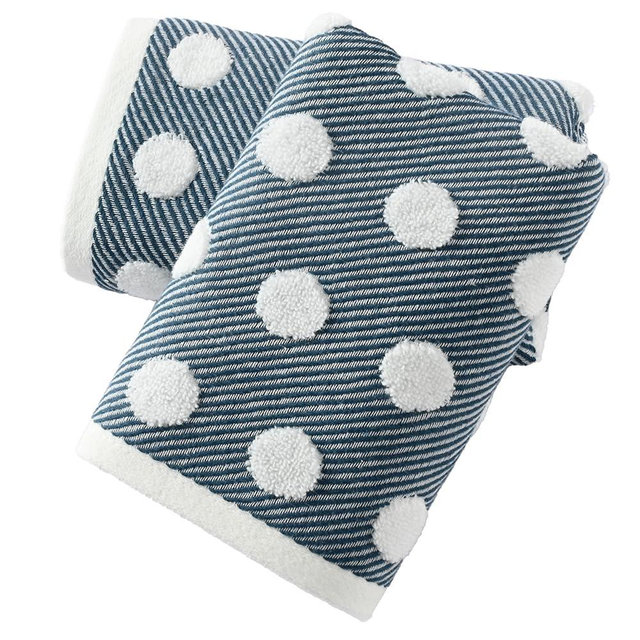 sense gnosis Navy Hand Towels 100% Cotton Super Soft Absorbent Jacquard Herringbone Striped Pattren White Terry Polka Dot Hand Towels for Bathroom Decorative Hotel Shower, 2 Pack