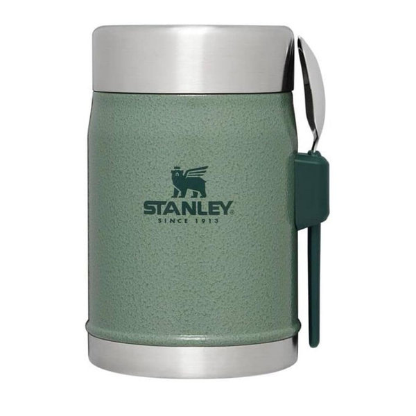Stanley Classic Food Jar and Spork 14 oz | Vacuum Insulated Thermos Food Container | Wide Mouth Screw On Lid | Packable for Travel | Stainless Steel with Leakproof Lid | BPA-Free | Hammertone Green