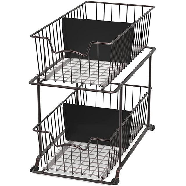 SimpleHouseware 2 Tier Cabinet Wire Basket Drawer Organizer, Brown