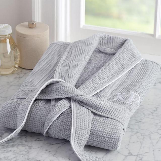 Hotel Piping Robe, Large, Gray w/ White Trim
