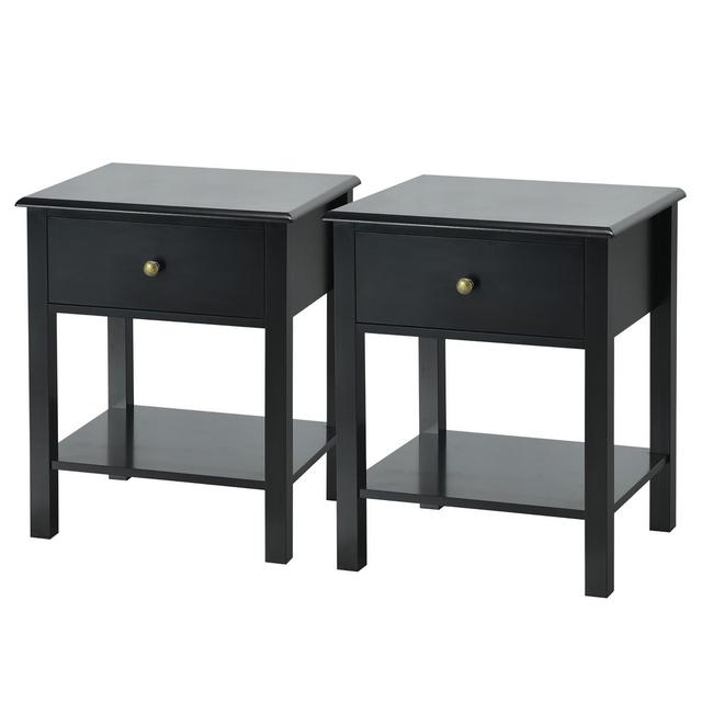 Costway 2PCS Nightstand Drawer Shelf Storage Display Black