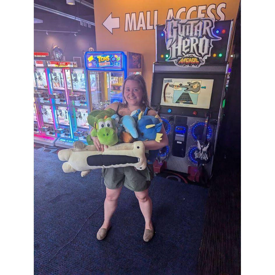 Trish is a claw machine fiend!!! she loves Round 1 arcade, and is very good at snagging prizes.