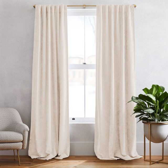 Worn Velvet Curtain, Blackout/Ivory, 48"x96"