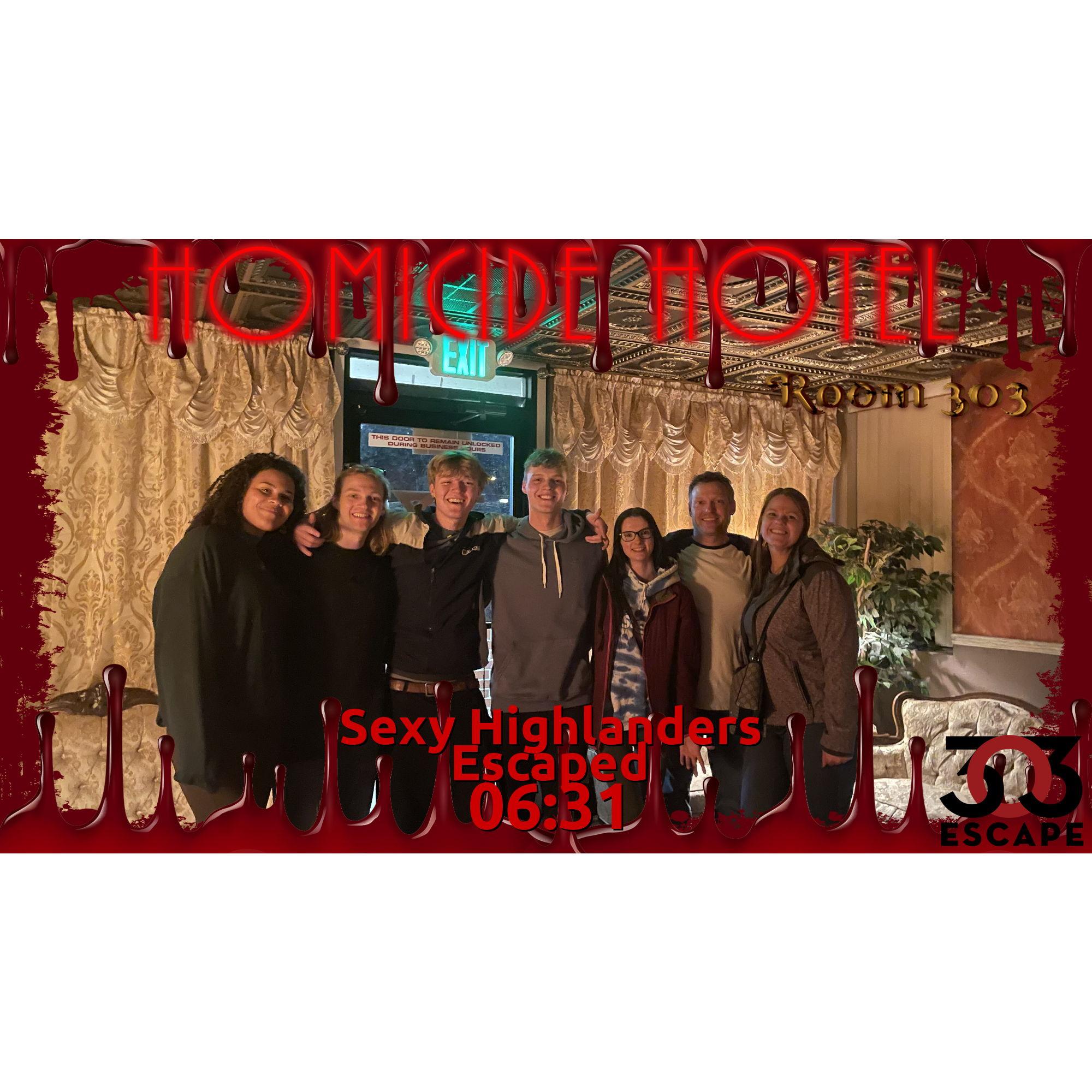 Escape room with David (Father of Groom), Becky (Mother of Groom), Carter (Groomsman), Ethan (Groomsman), and Aaliana (Sister-in-law of Groom)