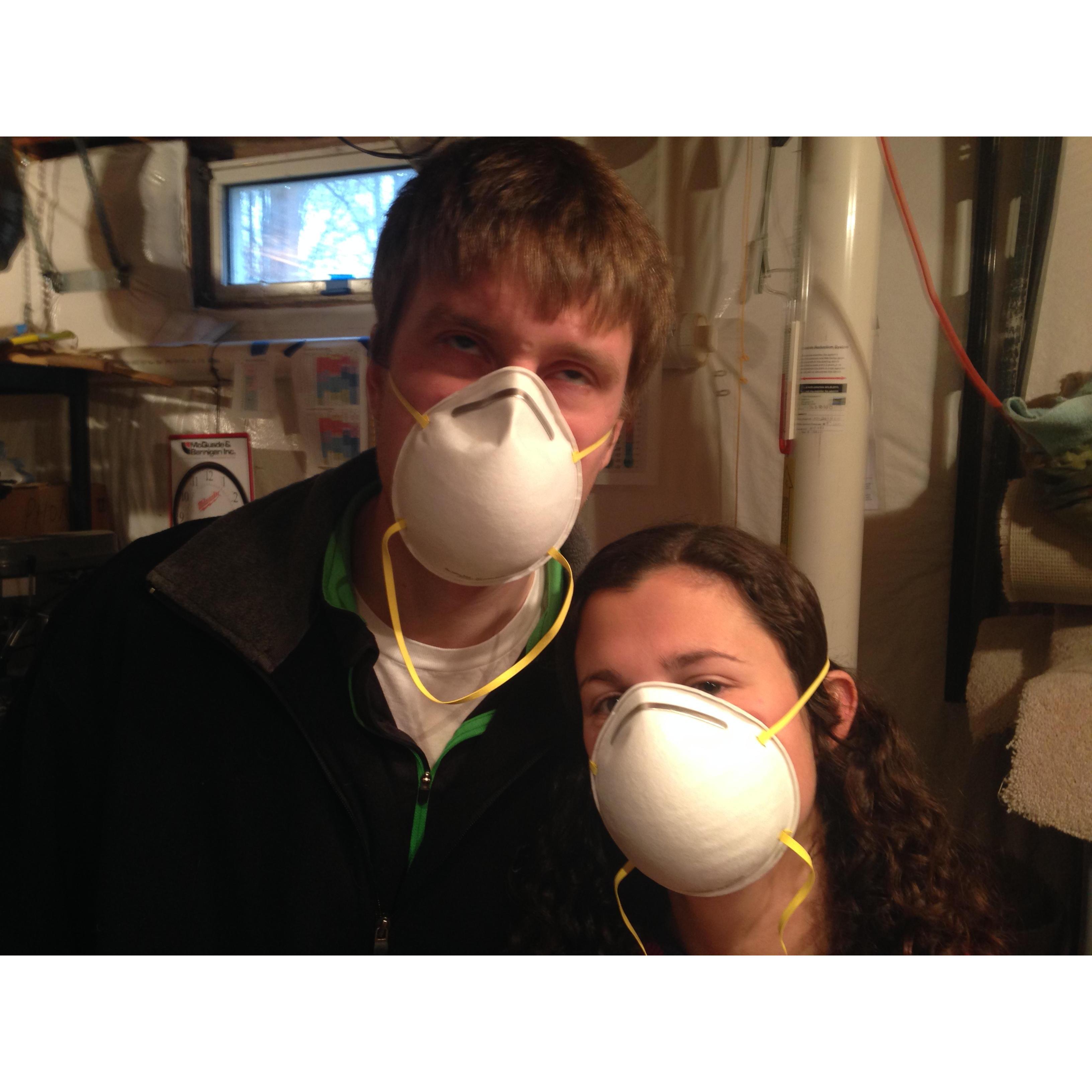 Protecting ourselves from ski wax fumes.