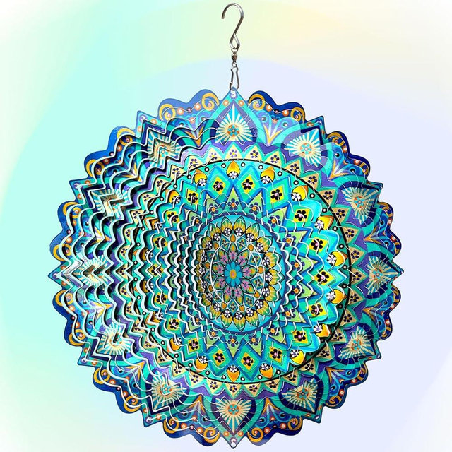 Hippolytusiart Wind Spinner Mandala Peacock Blue Ocean,Wind Spinner for Yard and Garden,Gifts for Women Mom Grandma Wife Father,12Inch 3D Kinetic Yard Art Decorations Outdoor&Indoor Christmas Decor