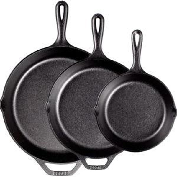 Lodge Seasoned Cast Iron Skillet Set - PFAS-Free, Non-Toxic Cookware - Use with an Oven, Stove, Grill, or Campfire - Naturally Non-Stick & Oven Safe - 8, 10.25 & 12 Inches