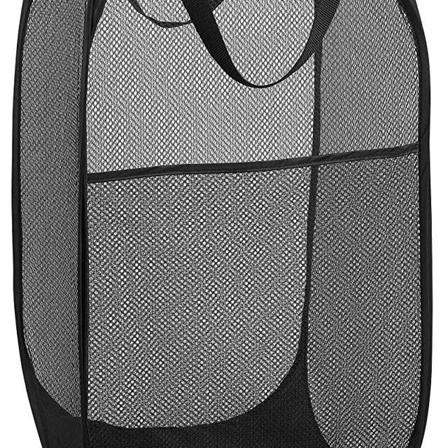 Mesh Popup Laundry Hamper - Portable, Durable Handles, Collapsible for Storage and Easy to Open. Folding Pop-Up Clothes Hampers are Great for The Kids Room, College Dorm or Travel. (Black)