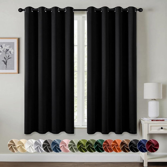 MIULEE Black Blackout Curtains for Bedroom Living Room 63 Inches Long 2 Panels, Thermal Insulated Room Darkening Drapes Solid Grommet Noise Reduction Light Blocking Window Treatments 50x63 Inch