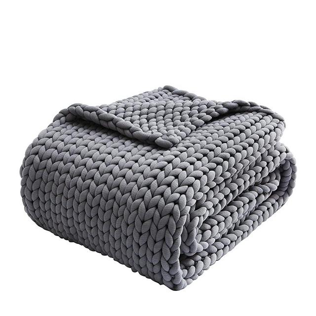Zonli Cooling Weighted Blanket 20lbs Queen/King Handmade Knitted Chunky Blankets No Beads 60''x80''Evenly Weighted Breathable Throw Soft Napper Yarn Machine Washable