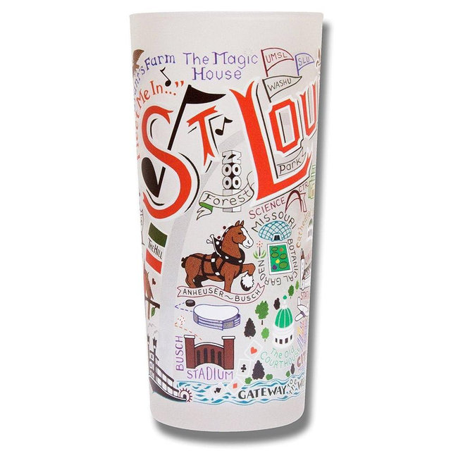 Catstudio Drinking Glass, St. Louis Frosted Glass Cup for Kitchen, Drinking Glasses, 15oz Dishwasher Safe Tumbler, Wedding Gifts
