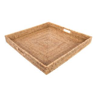 Artifacts Rattan™ Square Ottoman Tray with Cutout Handles - Tropical - Serving Trays - by Artifacts Trading Company | Houzz