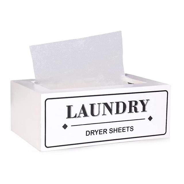Dryer Sheet Holder Dispenser Container, Dryer Sheet Holder for Laundry Room, Farmhouse Laundry Dryer Sheets Holder for Laundry Decor, Fabric Softener Dispenser Laundry Containers for Organizing, White