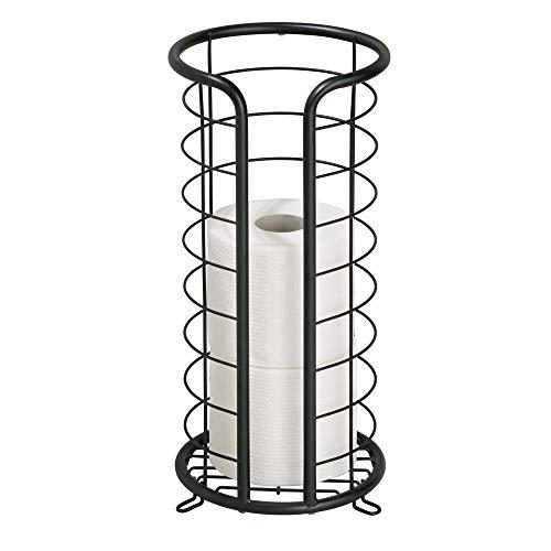 mDesign Decorative Metal Free Standing Toilet Paper Holder Stand with Storage for 3 Rolls of Toilet Tissue - for Bathroom/Powder Room - Holds Mega Rolls - Matte Black
