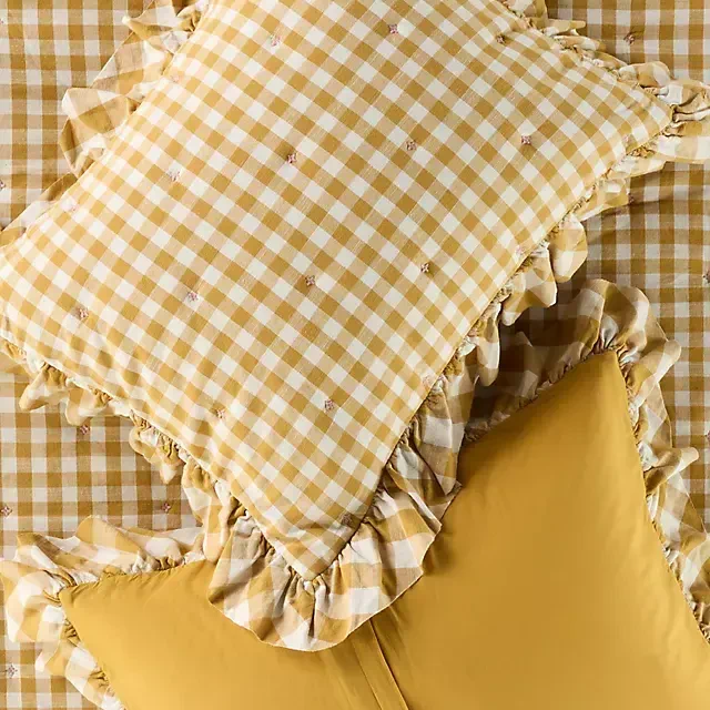 Gingham Ruffle Yarn-Dyed Cotton Shams, Set of 2