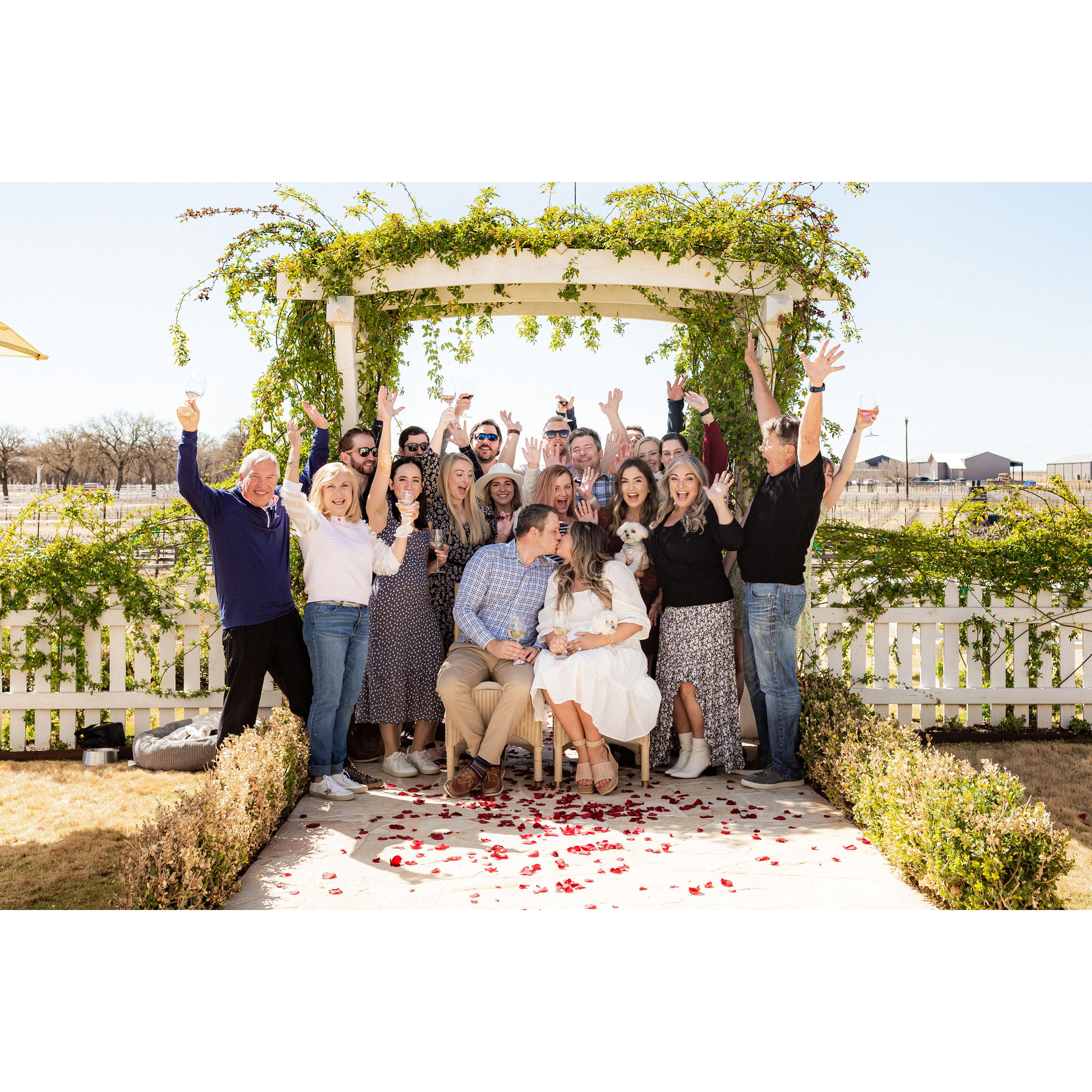 The day we got engaged, surrounded by friends and family!