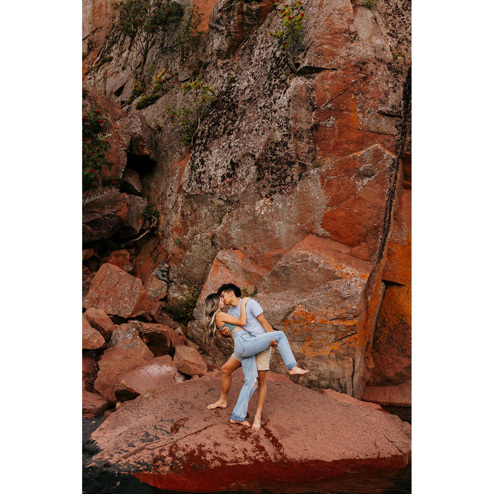 Engagement photo session at Black Beach, Silver Bay...