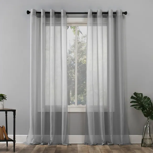 95"x59" Emily Sheer Voile Grommet Top Curtain Panel Gray - No. 918: Modern Indoor Sheer Curtain Panel, Machine Washable