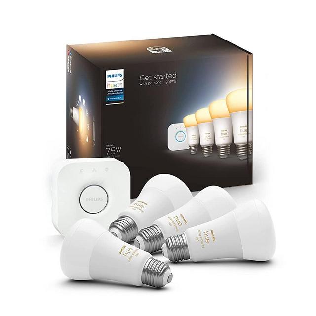 Philips Hue White Ambiance A19 Starter Kit (75W 2021 Version), 4 A19 Bulbs, 1 Hue Hub (Compatible with Alexa, Apple HomeKit & Google Assistant)