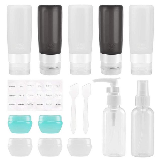 Beveetio Travel Bottles TSA Approved 15 Pack,2.9oz Silicone Refillable Size Containers, BPA Free Travel Tubes Toiletries for Cosmetic Shampoo Cream Conditioner Lotion Soap (black&white)
