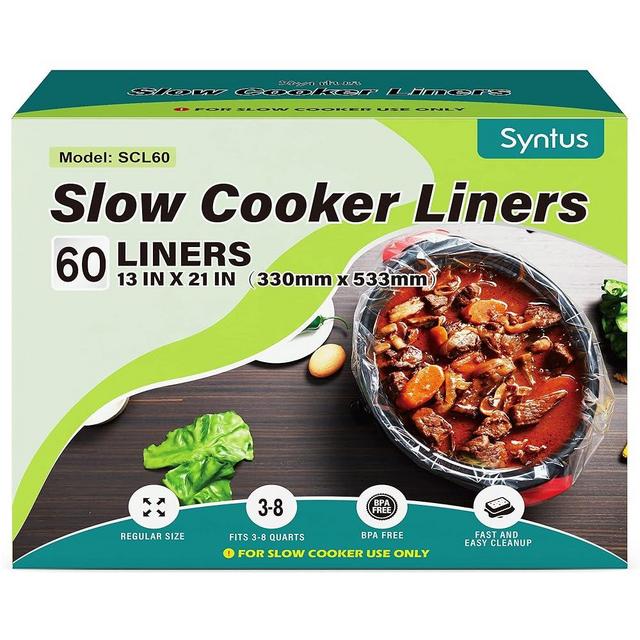 Syntus Slow Cooker Liners, Cooking Bags Large Size Crock Pot Liners Disposable Pot Liners Plastic Bags, Fit 3QT to 8QT for Slow Cooker Crockpot Cooking Trays, 13"x 21" 1 Pack (60 Liners)