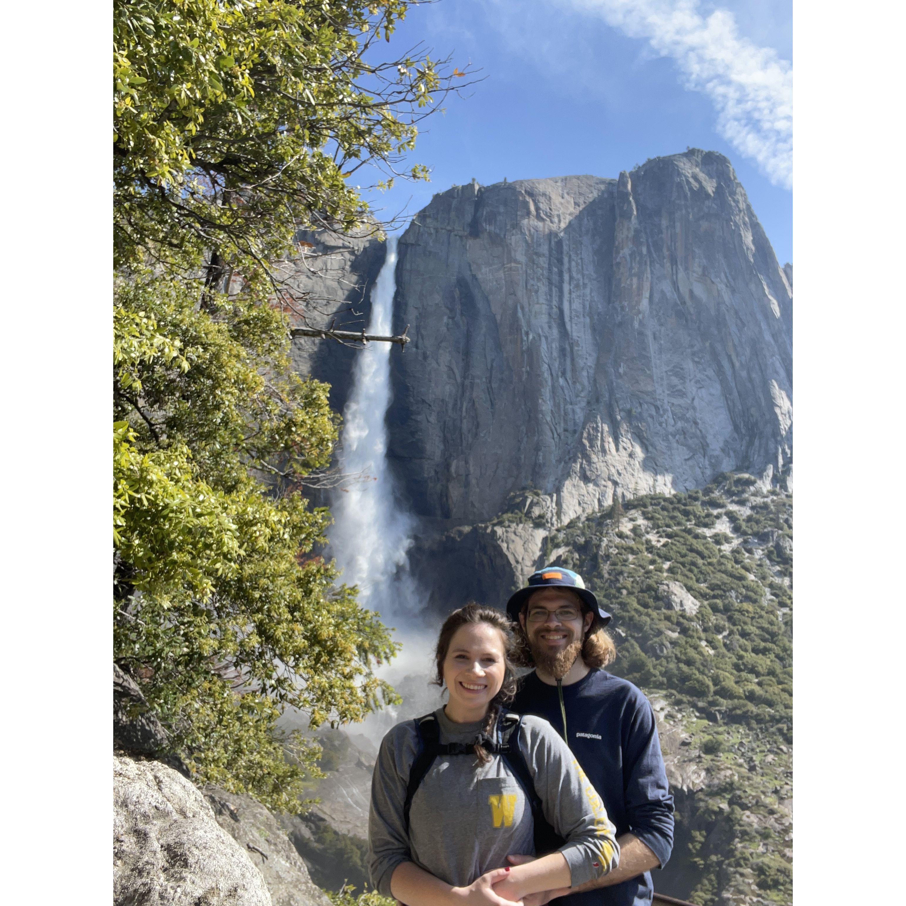 Halfway up the Yosemite Falls trail! We climbed to the top of the waterfall in this photo (Yosemite Upper-Falls).