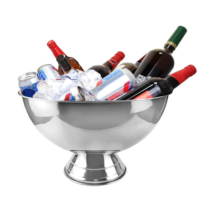 Winsterch 18/8 Stainless Steel Ice Bucket for Parties,Beverage Tub Party Bucket,Banquet Champagne Ice Bucket Big Ice Bucket for Parties,Drink Chiller for Parties, Round,8QT (2 Gallon)