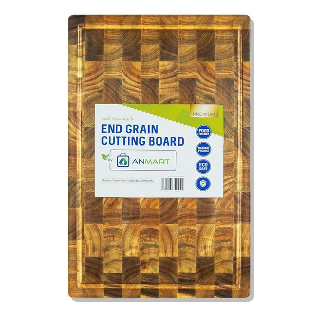 Durable Large Acacia End Grain Cutting Board, 18x12x1 Inch - Even Design, Food Safe, Ideal for Cutting, Serving, and Decorating - Use Reverse Side for Best Results - Distributed by USA Company