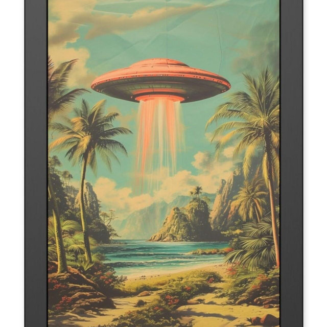 Tropical UFO sighting I Roswell Chillin' I Hawaii UFO l Vintage 1950's Inspired UFO Sighting I Mid Century Modern I Atomic Age Wall Print.