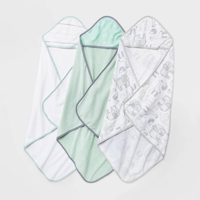Baby 3pk Little Peanut Hooded Bath Towel - Cloud Island™ Mint Green