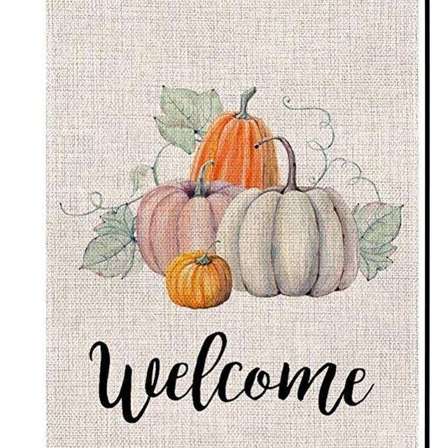 Fall Pumpkin Welcome Small Garden Flag Vertical Double Sided 12.5 x 18 Inch Autumn Burlap Yard Outdoor Decor