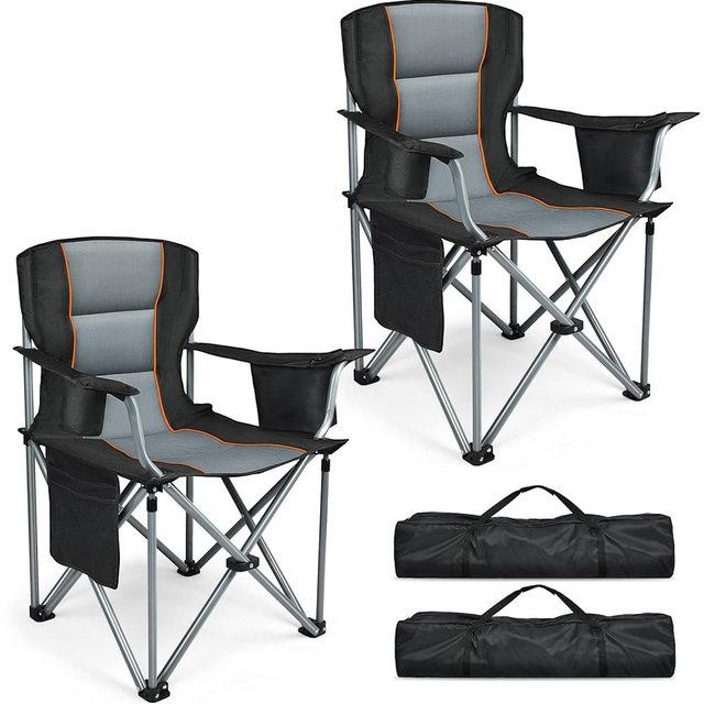 Camping Chairs, 2 Pack Oversized Heavy Duty Fully Padded Outdoor Folding Chairs with Cup Holder, Cooler Bag and Side Pocket, Support 400 LBS, Carry Bag Included, Versatile for Sports,Outdoors & Lawns